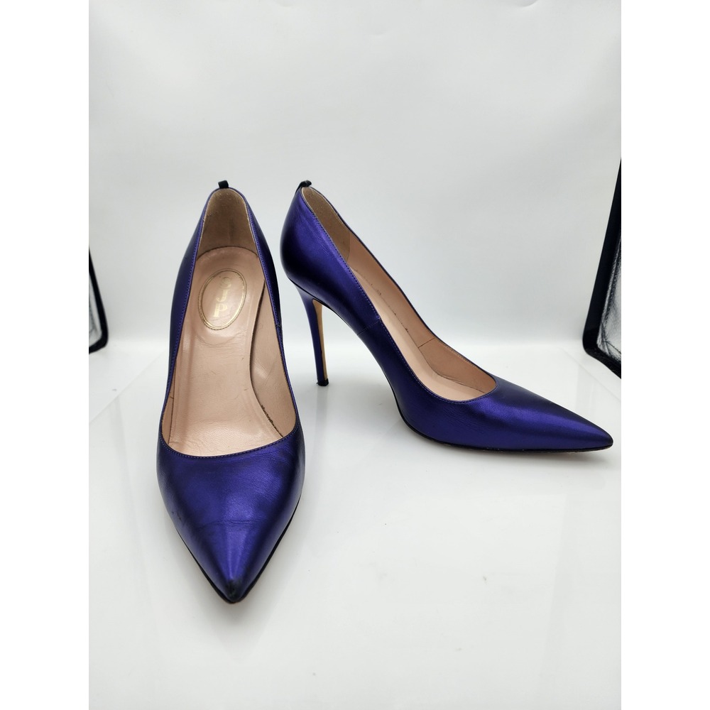 SJP Sarah Jessica Parker Fawn Metallic Purple Leather Pointed Toe Pumps 39.5